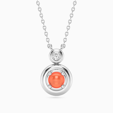 Round Orange Stone & Lab Grown Diamonds Sterling Silver Necklace - MSP00862