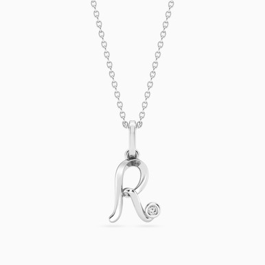 Letter (R) Lab Grown Diamonds Sterling Silver Necklace - AMP01251-R