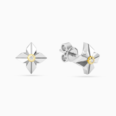 Floral Star Lab Grown Diamonds Sterling Silver Stud Earrings - MSE00855