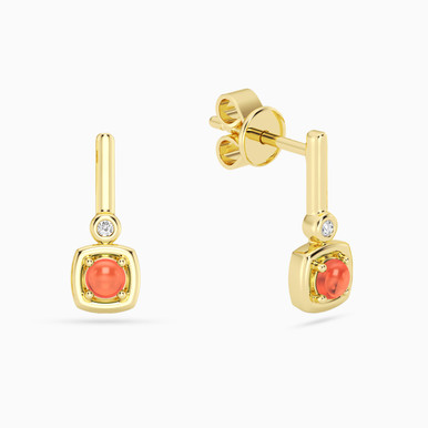 Square Orange Stone & Lab Grown Diamonds Gold Plated Drop Earrings - MSE00864