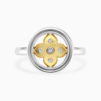 Round Floral Lab Grown Diamonds Sterling Silver Ring - MSR00991