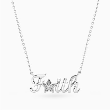 (Faith) word Lab Grown Diamonds Sterling Silver Necklace - MSP00851
