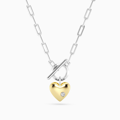 Heart Lab Grown Diamonds Sterling Silver Paperclip Chain Necklace - MSP00840