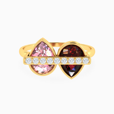 Two Drops Colored Stones Ring in 18K Gold - 111104180379