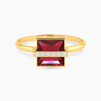 Square Red Stone Ring in 18K Gold - 111104180383