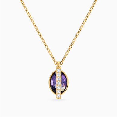 Oval Purple Stone Necklace in 18K Gold - 111404180453