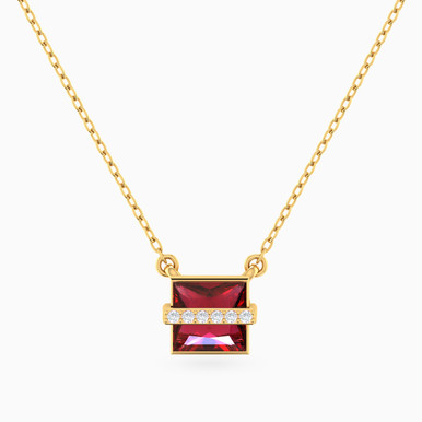 Square Red Stone Necklace in 18K Gold - 111404180451
