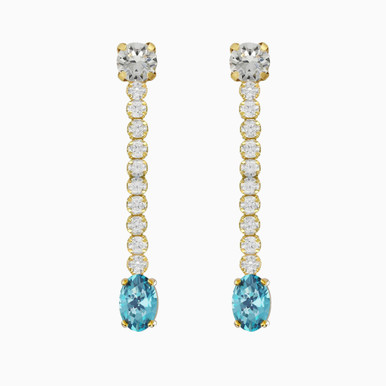 Oval Drop Aqua Blue Stone Gold Plated Drop Earrings - A5221-10DT