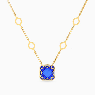 Cushion Blue Stone Necklace in 18K Gold - 111404140344