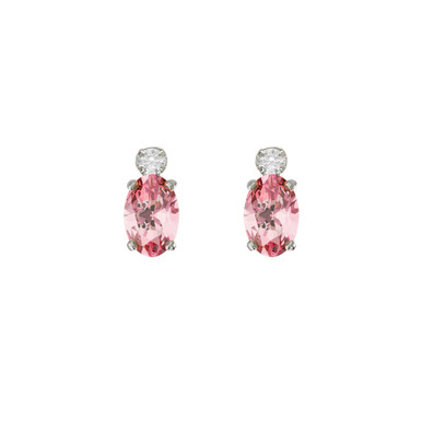 Oval Pink Stone Sterling Silver Stud Earrings - A5209-04HT Oval Pink Stone Sterling Silver Stud Earrings - A5209-04HT