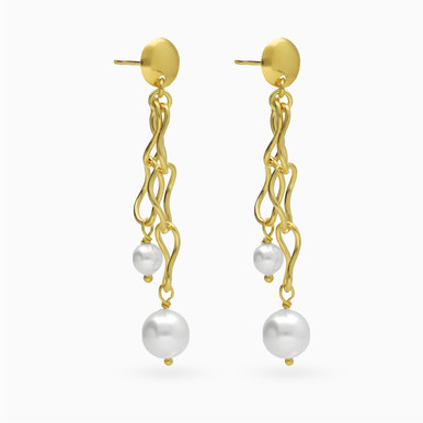 Irregular Links Pearls Gold Plated Drop Earrings - A4647-00DT