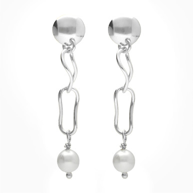 Irregular Links Pearl Sterling Silver Drop Earrings - A4648-00HT