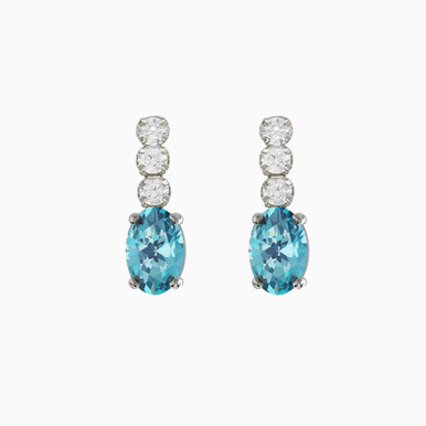 Oval Drop Aqua Blue Stone Sterling Silver Drop Earrings - A5211-10HT