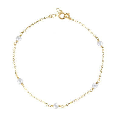 Five Pearls Gold Plated Chain Anklet - A4245-00DB
