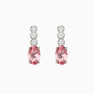 Oval Drop Pink Stone Sterling Silver Drop Earrings - A5211-04HT