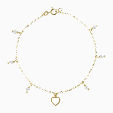 Heart & Pearls Gold Plated Chain Anklet - A4246-00DB