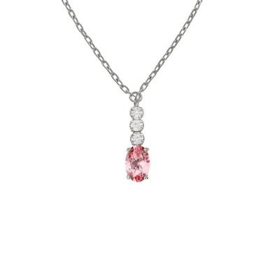 Oval Drop Pink Stone Sterling Silver Necklace - A5215-04HG