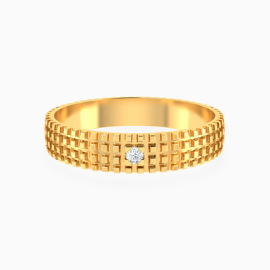 Structured Grid Texture Cubic Zirconia Ring in 18K Gold - 11002020004