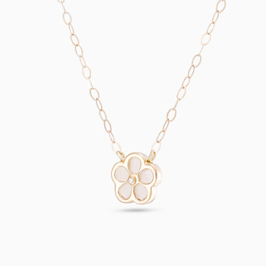 Kids Flower Pearl & Diamond Necklace in 18K Gold - 21046111270