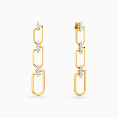 Vertical Row of Paperclip Diamond Drop Earrings in 18K Gold - 21051110423