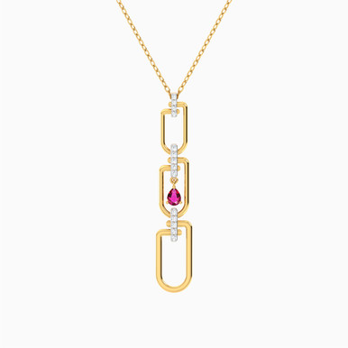 Vertical Row of Paperclip Red Stones Diamond Necklace in 18K Gold - 21046111274