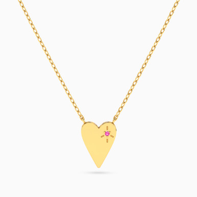 Golden Heart with Pink Stone Necklace in 18K Gold - 21046111297