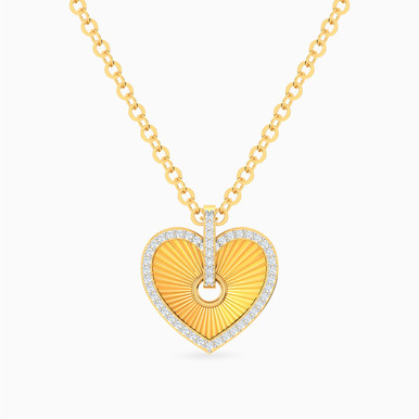 Texutred Heart Diamond Necklace in 18K Gold - ENE00048