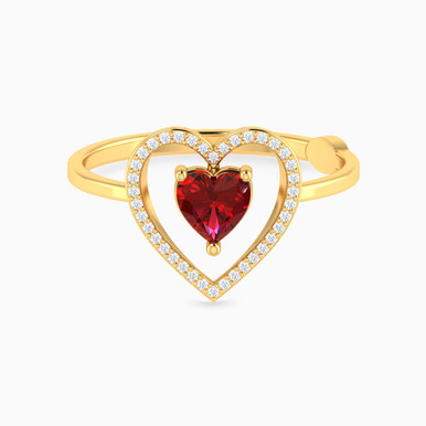 Heart Halo Red Stone Diamond Ring in 18K Gold - ERG50029