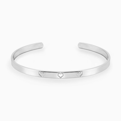 Three Engraved Hearts Cuff Bracelet in Sterling Silver - BR106