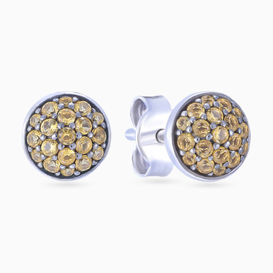 Round Yellow Stones Stud Earrings in Sterling Silver - EA108