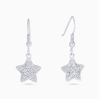 Star Cubic Zirconia Drop Earrings in Sterling Silver - EA166 Star Cubic Zirconia Drop Earrings in Sterling Silver - EA166