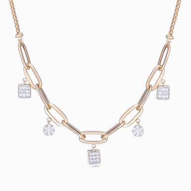 Elongated Links & Charms Diamond Popcorn Necklace in 18K Gold - ENE50013