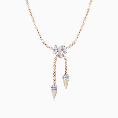 Fluid Chain & Two Drops Diamond Popcorn Necklace in 18K Gold - ENE50017