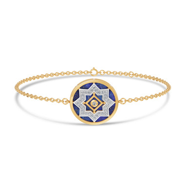 Ramadan Round & Star Blue Lapis Diamond Chain Bracelet 18K Gold - SAB06331
