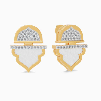 Ramadan Half Circle & Arch Pearl Diamond Stud Earrings 18K Gold - SAE06471A