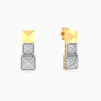 Vertical Three Pyramids Diamond Drop Earrings 18K Gold - EEA50025 Vertical Three Pyramids Diamond Drop Earrings 18K Gold - EEA50025
