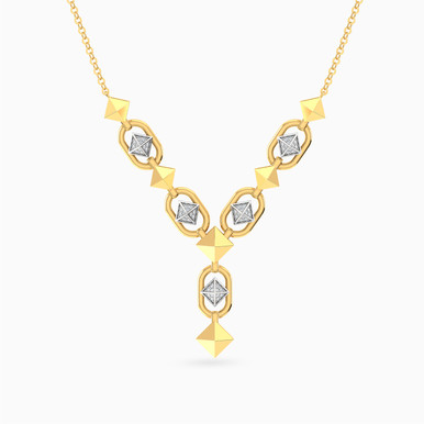 Pyramid & Oval Links Diamond Lariat Necklace 18K Gold - ENE50024