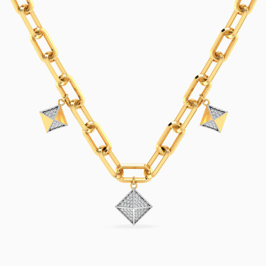 Polished Pyramids Diamond Charm Paperclip Necklace in 18K Gold - ENE00044 Polished Pyramids Diamond Charm Paperclip Necklace in 18K Gold - ENE00044