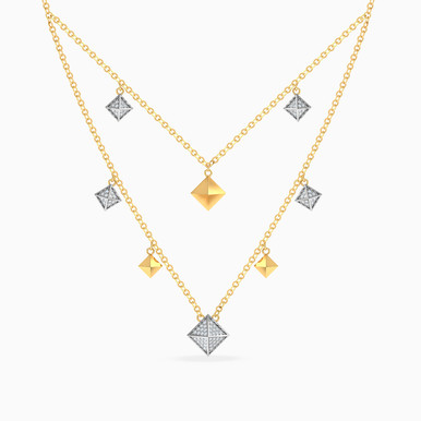 Polished Pyramids Diamond Charm Layered Necklace in 18K Gold - ENE00043