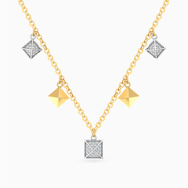 Polished Pyramids Diamond Charm Necklace in 18K Gold - ENE00042