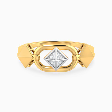 Pyramid & Oval Link Diamond Ring 18K Gold - ERG50024