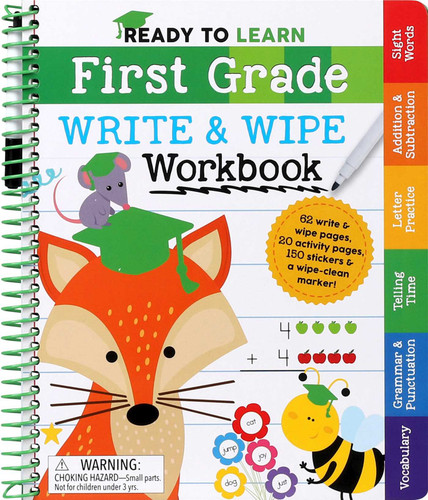 Ready to Learn: First Grade Write and Wipe Workbook (Fractions, Measurement, Telling Time, Descriptive Writing, Sight Words, and More!) by Editors of Silver Dolphin Books, 9781645176442