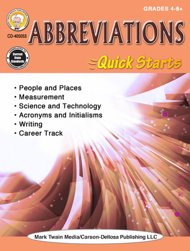 Abbreviations Quick Starts Workbook, Grades 4 - 12 by Linda Armstrong, 9781622238217