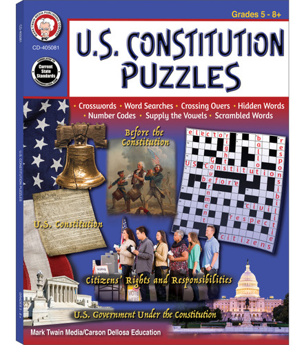 U.S. Constitution Puzzles Workbook, Grades 5 - 12 by Jeanne Cheyney, Arnold Cheyney, 9781622238828