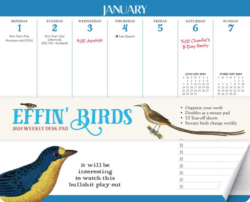 Effin' Birds 2024 Weekly Desk Pad Calendar by Aaron Reynolds, 9781524884215