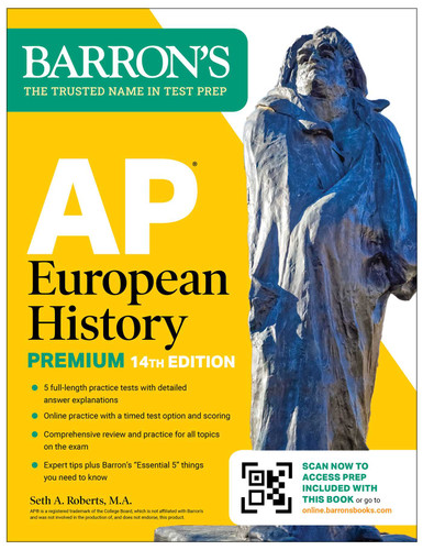 AP European History Premium, Fourteenth Edition: Prep Book with 5 Practice Tests + Comprehensive Review + Online Practice (2026) by Barron's Educational Series, Seth A. Roberts, 9781506296555