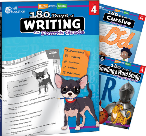 180 Days™: Writing, Spelling, & Cursive Grade 4: 3-Book Set (Practice, Assess, Diagnose) by Multiple Authors, Shireen Pesez Rhoades, Kristin Kemp, Shell Education, Shell Education, Shell Education, Shell Education, 9798765967843
