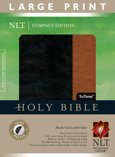 Compact Edition Bible NLT, Large Print, TuTone (LeatherLike, Black/Tan, Indexed, Red Letter) by New Living Translation, Tyndale, 9781414387680