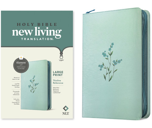 NLT Large Print Thinline Reference Zipper Bible, Filament Enabled (LeatherLike, Baby Blue Blossoms, Red Letter) by New Living Translation, Tyndale, 9781496490001