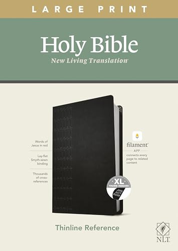 NLT Large Print Thinline Reference Bible, Filament Enabled (LeatherLike, Cross Grip Black, Indexed, Red Letter) by New Living Translation, Tyndale, 9781496445346
